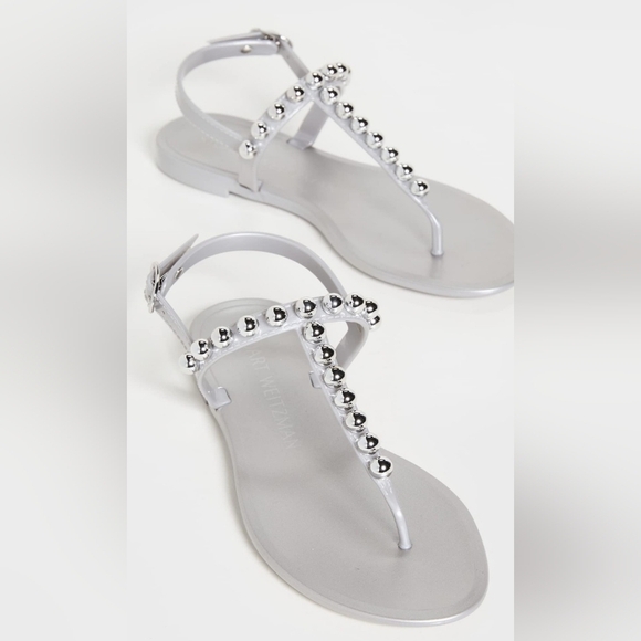 STUART WEITZMAN Goldie Metallic Bead T-Strap Jelly Sandals Size 6 - Picture 1 of 16